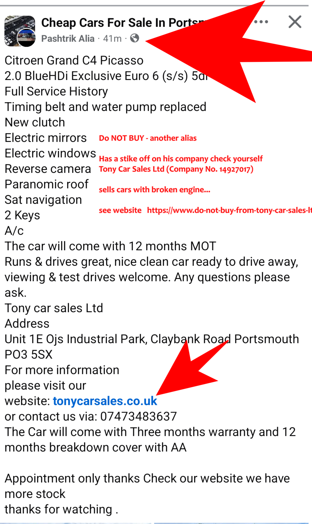 img src=Alia Pushtrik and Tony Car Sales alt=Portsmouth Used Car Warning Advert by Alia Pushtrik - connected to Tony Car Sales L img src=Alia Pushtrik and Tony Car Sales alt=Portsmouth Used Car Warning Advert by Alia Pushtrik - connected to Tony Car Sales Ltd, Fatjon Shtembari, Albi Car Sales & PTH Car Sales. Company attempted DS01 strike-off after court claim. Engine failure report